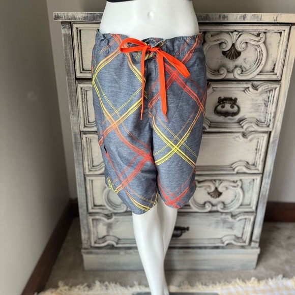 OP Grey Orange Striped Swim Trunks - Picture 1 of 6